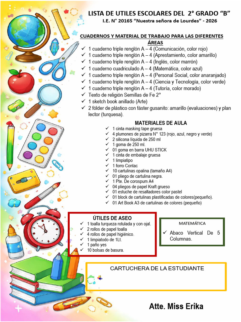 Lista de Utiles Segundo Grado B | PDF