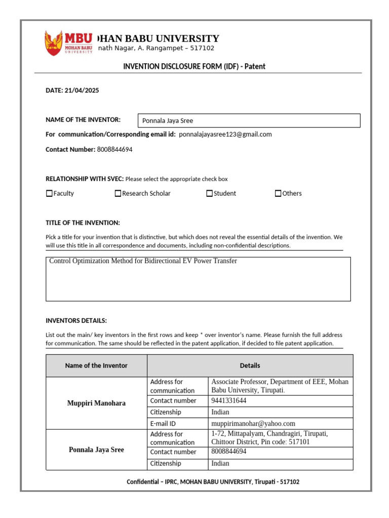 IDF - Patents-MBU Form | PDF | Power Inverter | Rectifier