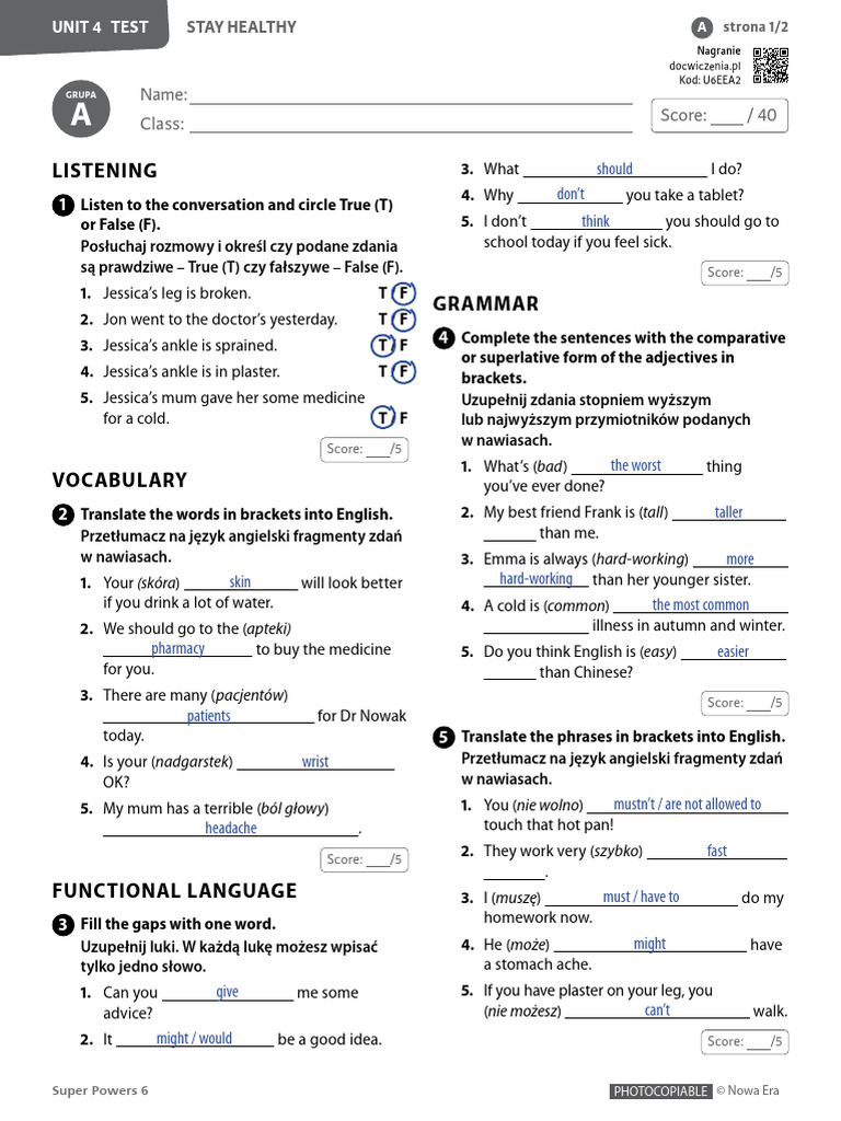 l30552 Ja Sp Ja0-8 Kl6 Test Testy Odp a u4 | PDF | Medicine