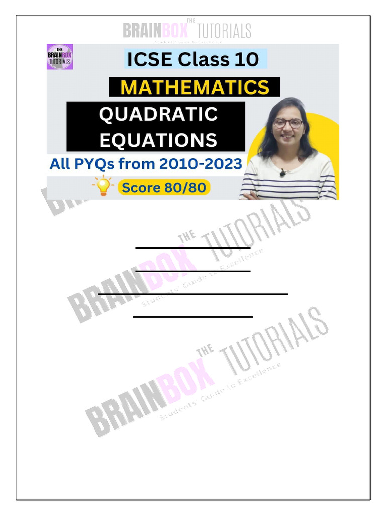 ICSE CLASS 10 Quadratic Equations PYQs | PDF | Quadratic Equation | Speed