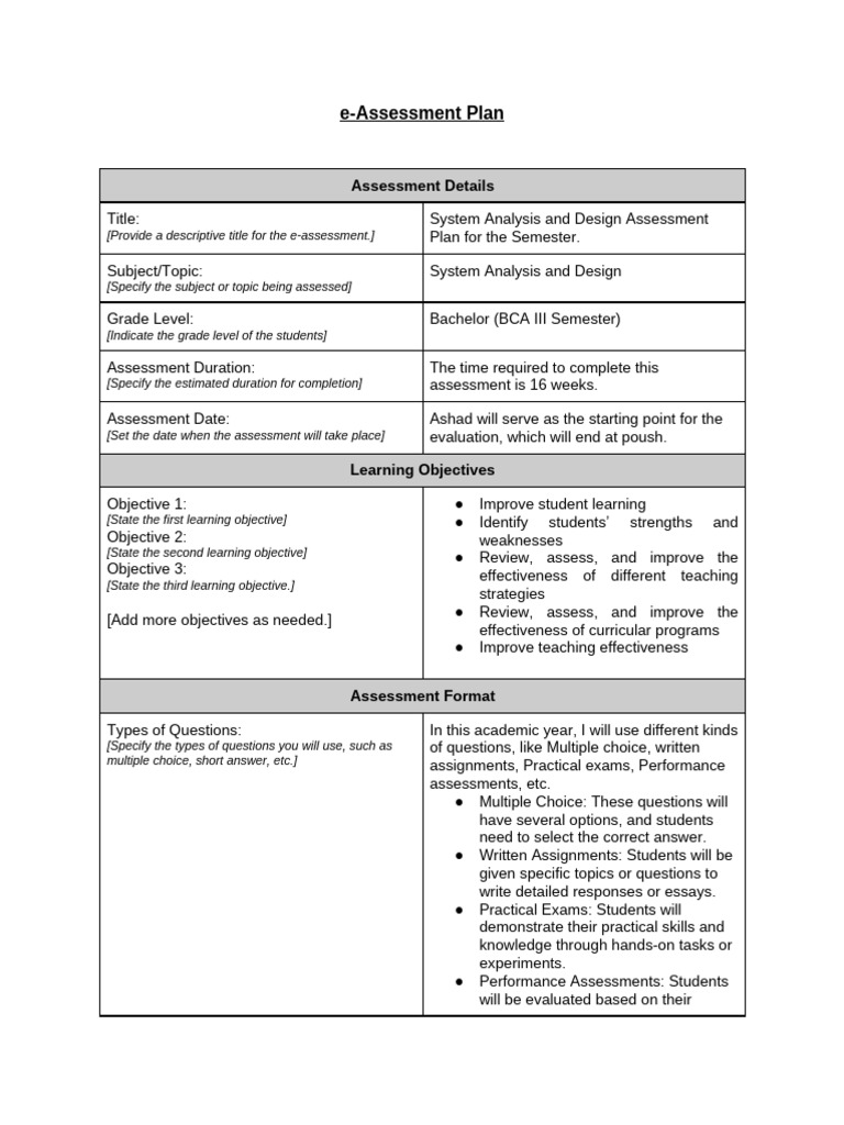 Copy of E-Assessment Template | PDF | Educational Assessment | Focus Group