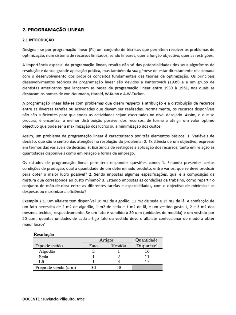 Io - Texto de Apoio - 2 | PDF | Programação linear | Otimização matemática