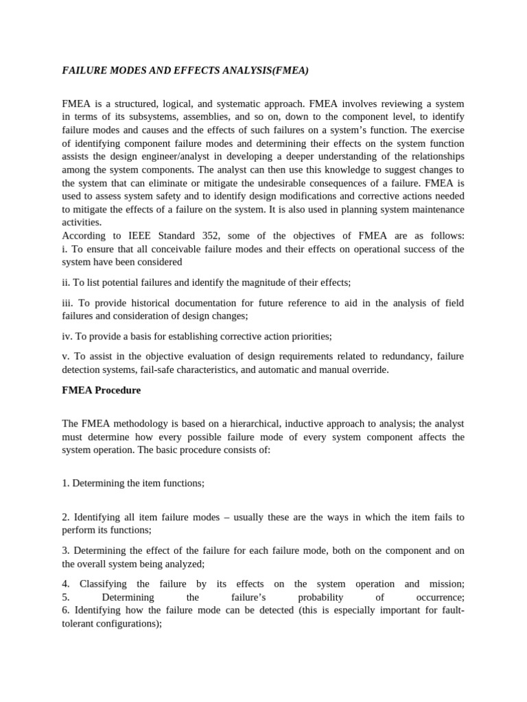 Failure Modes and Effects Analysis NOTE | PDF | Systems Engineering ...