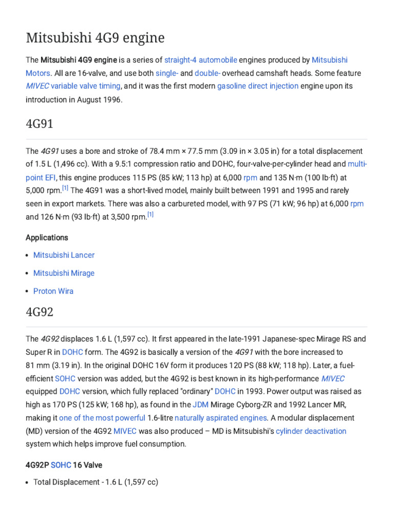 Mitsubishi 4G9 Engine - Wikipedia | PDF | Machines | Propulsion