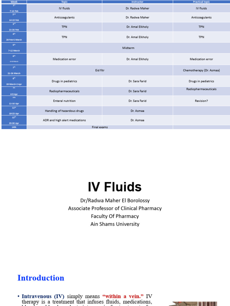 IV Fluids Lecture 1 | PDF | Saline (Medicine) | Intravenous Therapy