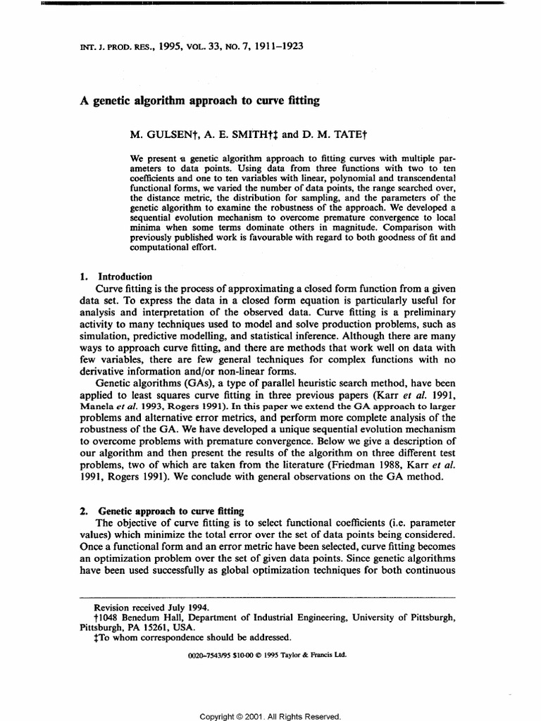 A Genetic Algorithm Approach To Curve Fitting | PDF