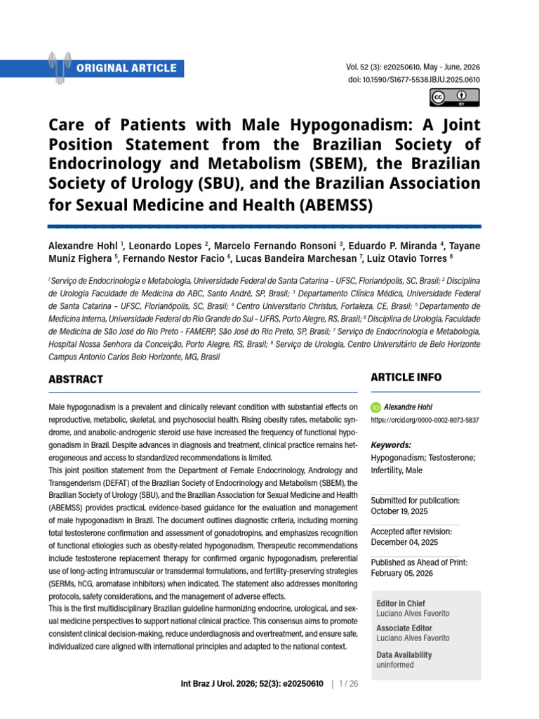 Care of Patients With Male Hypogonadism - A Joint Position Statement ...