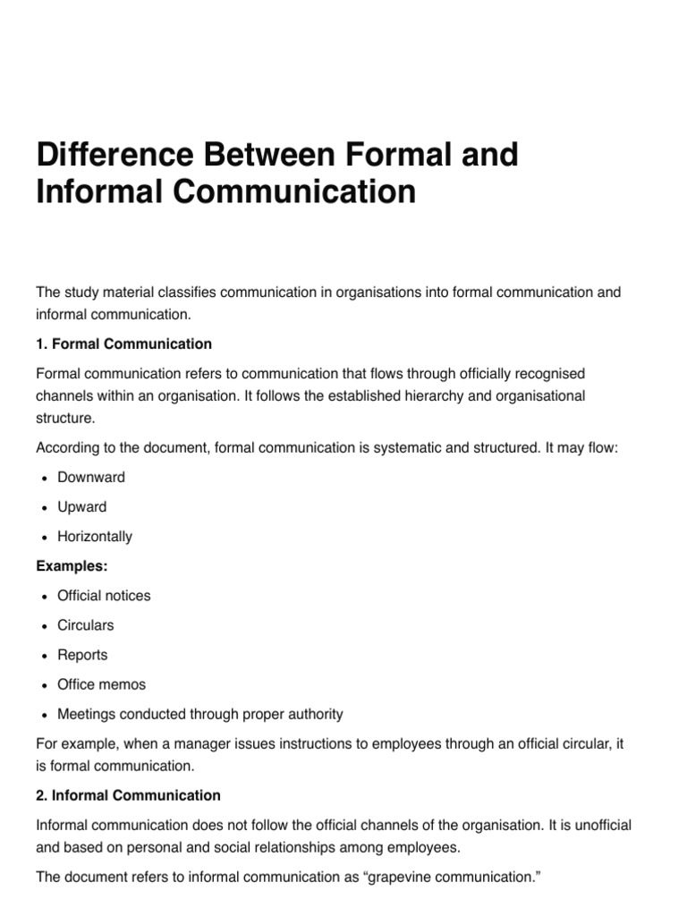 Difference Between Formal and Informal Communication | PDF