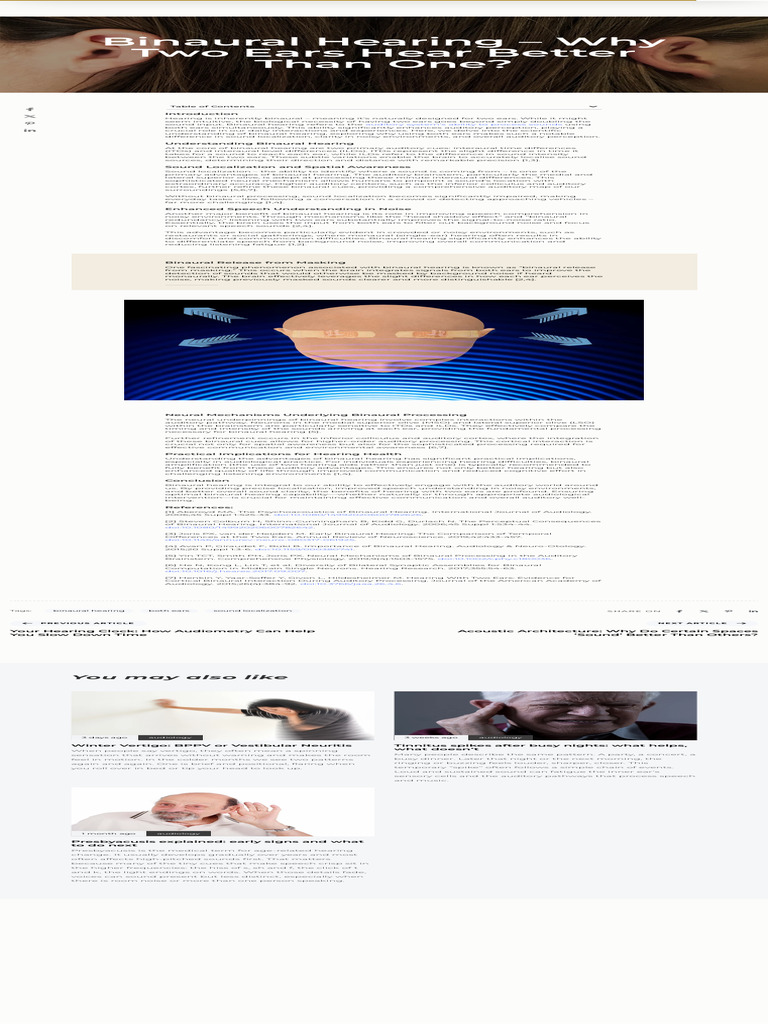 Binaural Hearing – Why Two Ears Hear Better Than One? | PDF | Auditory ...