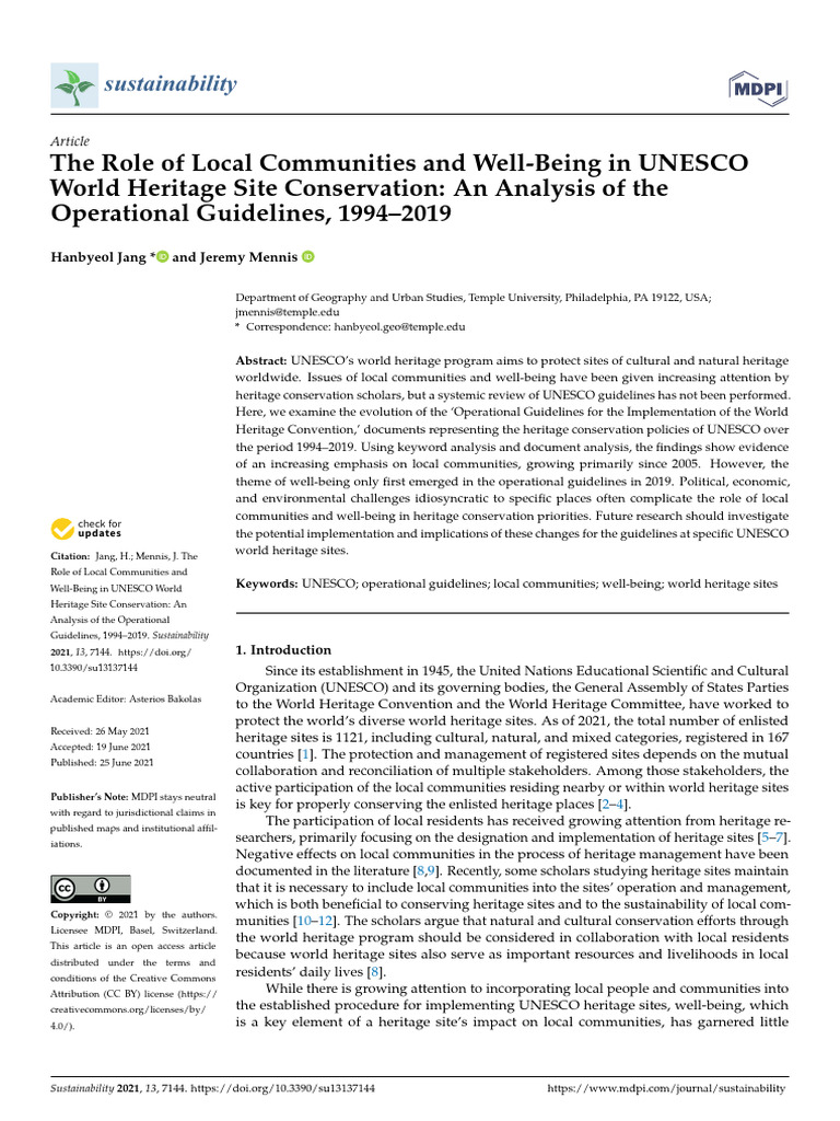 The Role of Local Communities and Well-Being in UNESCO | PDF | Well ...