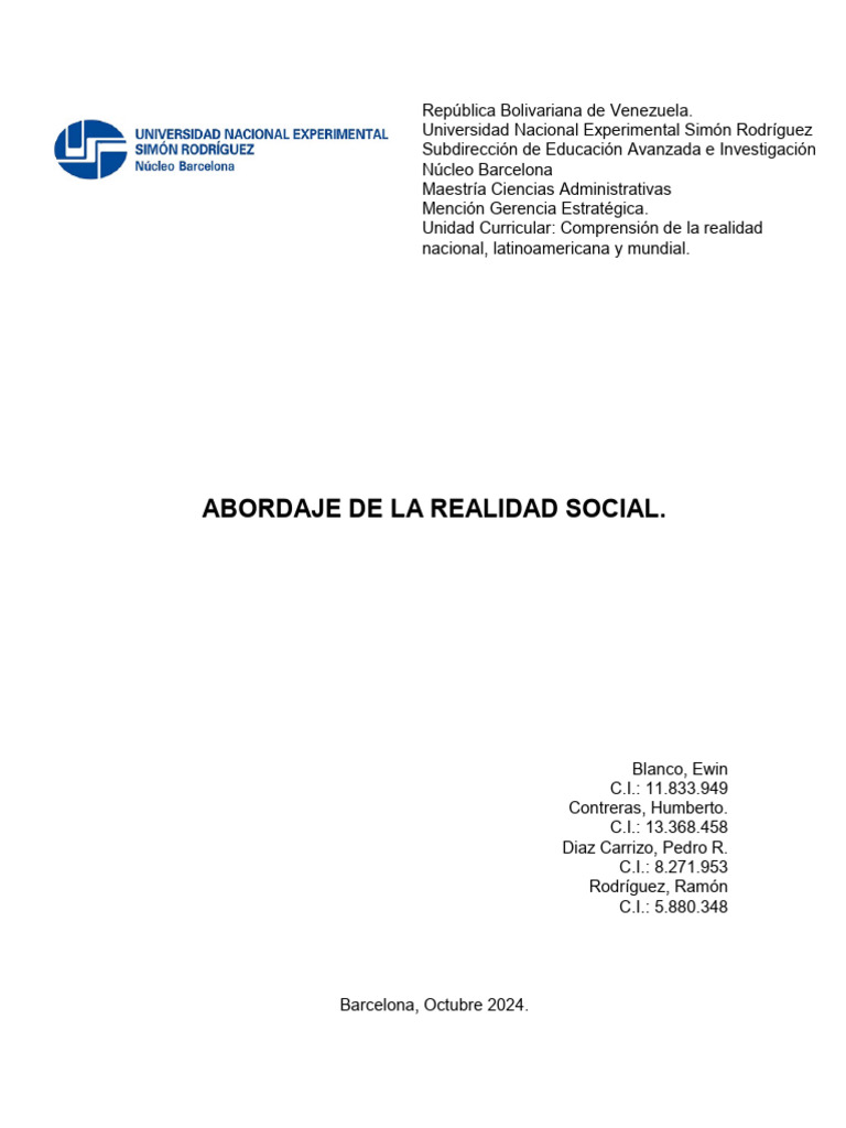 Abordaje de La Realidad Social | PDF | Realidad | Institución