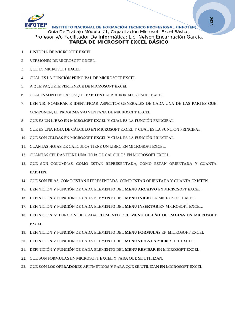 Tarea Del Módulo #1 de Microsoft Excel Básico | PDF | Microsoft Excel ...