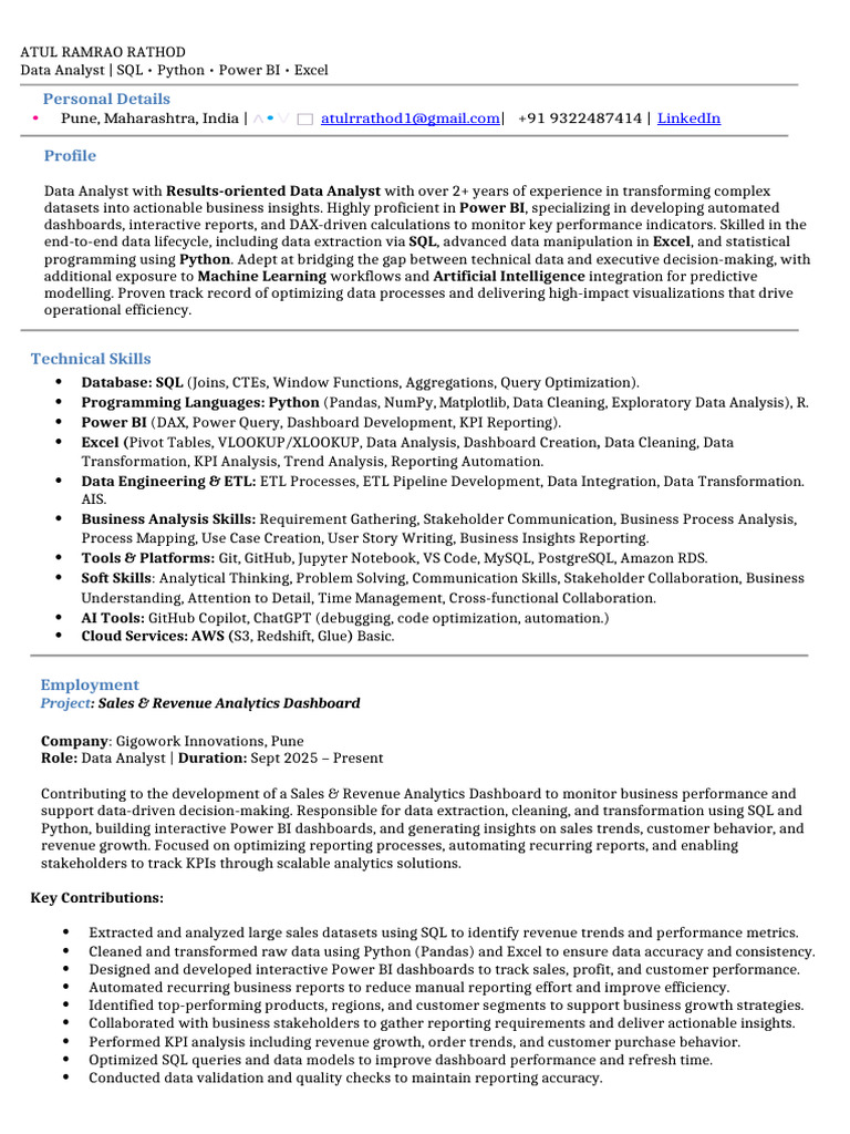 Atul Rathod Lastest CV | PDF | Data Analysis | Analytics
