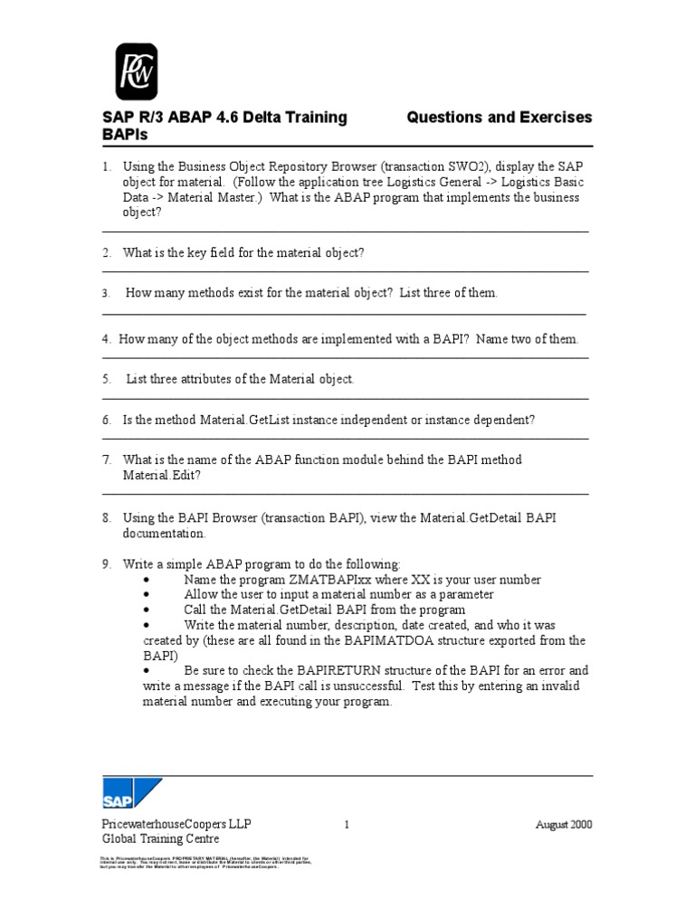 SAP ABAP Training for PwC Staff | PDF | Business | Finance & Money ...