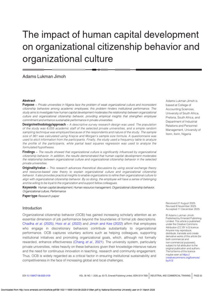 The Impact of Human Capital Development On Organizational Citizenship ...