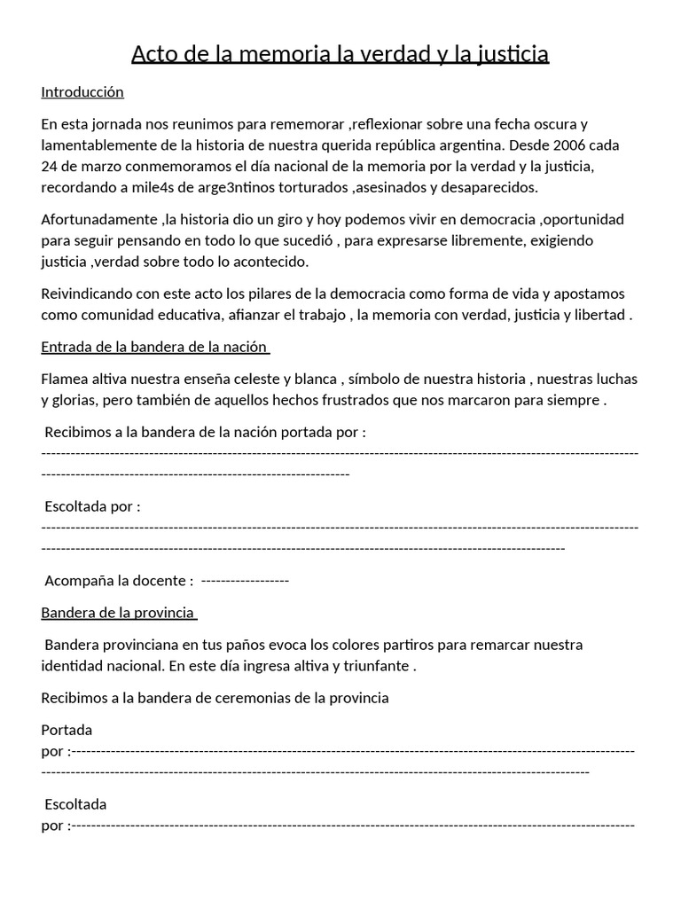 Acto de La Memoria La Verdad y La Justicia | PDF