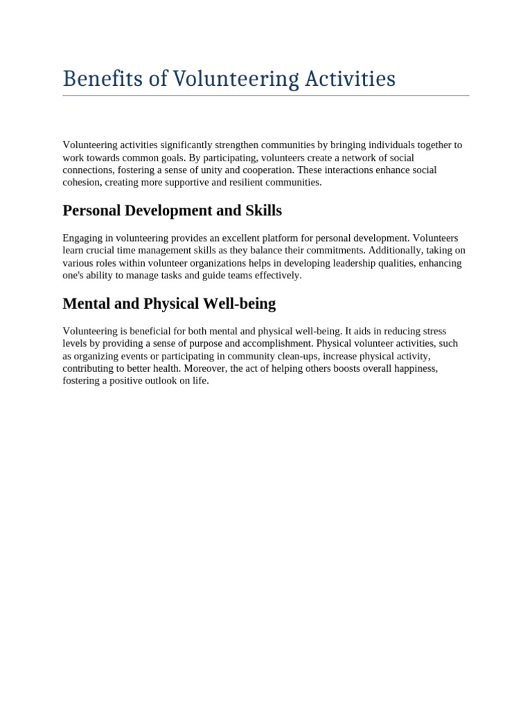 Benefits of Volunteering Activities | PDF