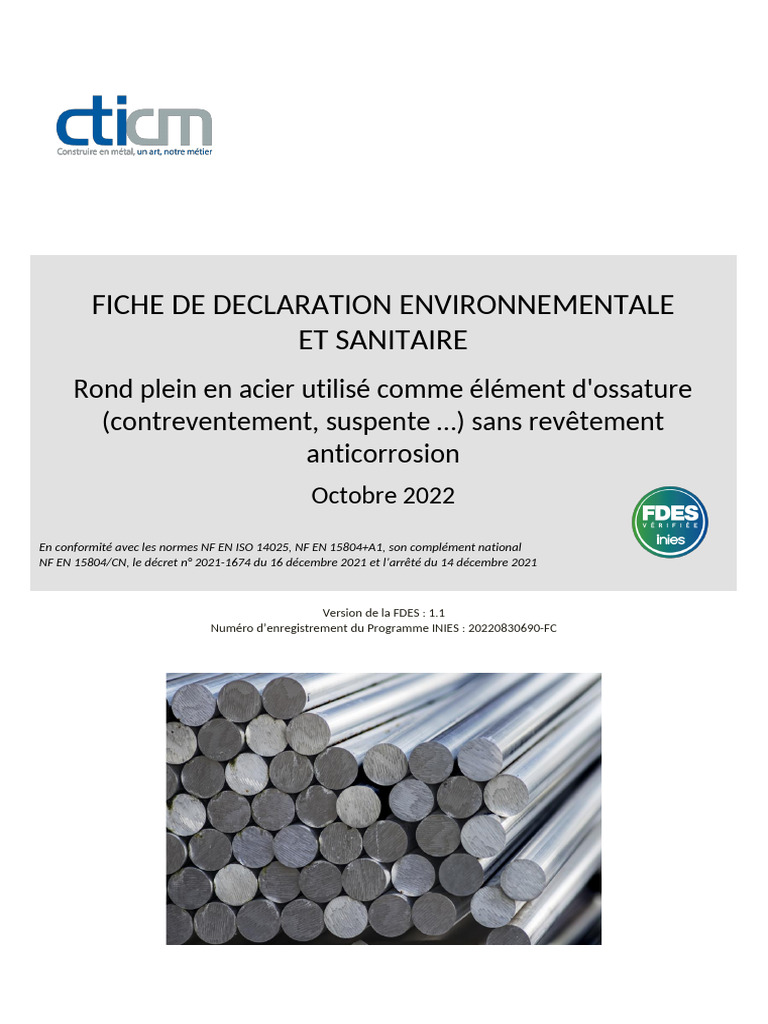 Fdes Rond Plein Acier Element Dossature v4 Octobre 2022 | PDF ...