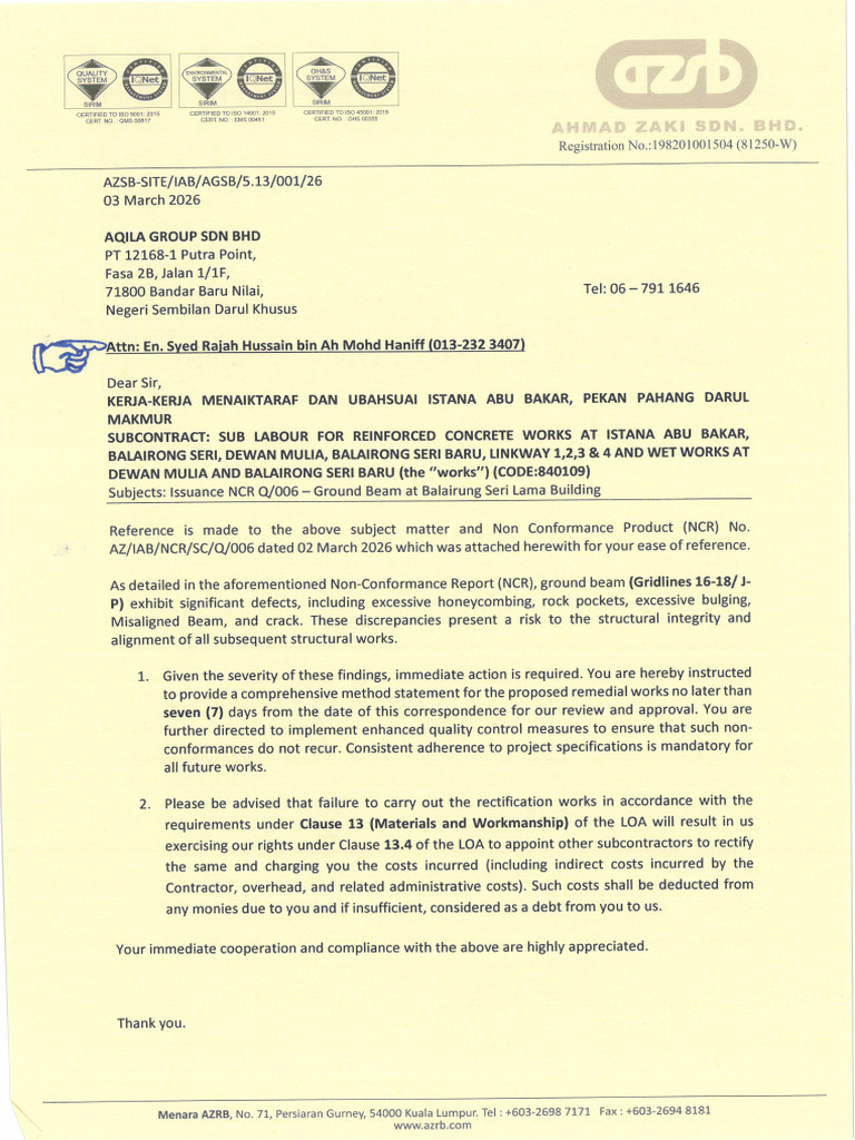 AZSB - SITE - IAB - AGSB - 001 - Issuance NCR Q006 - Ground Beam at ...
