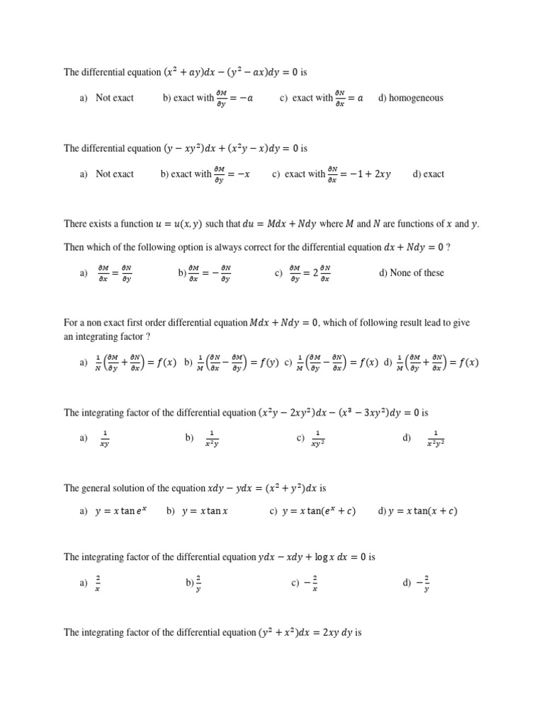 Practice Questions_1 differentials equation | PDF | Equations ...