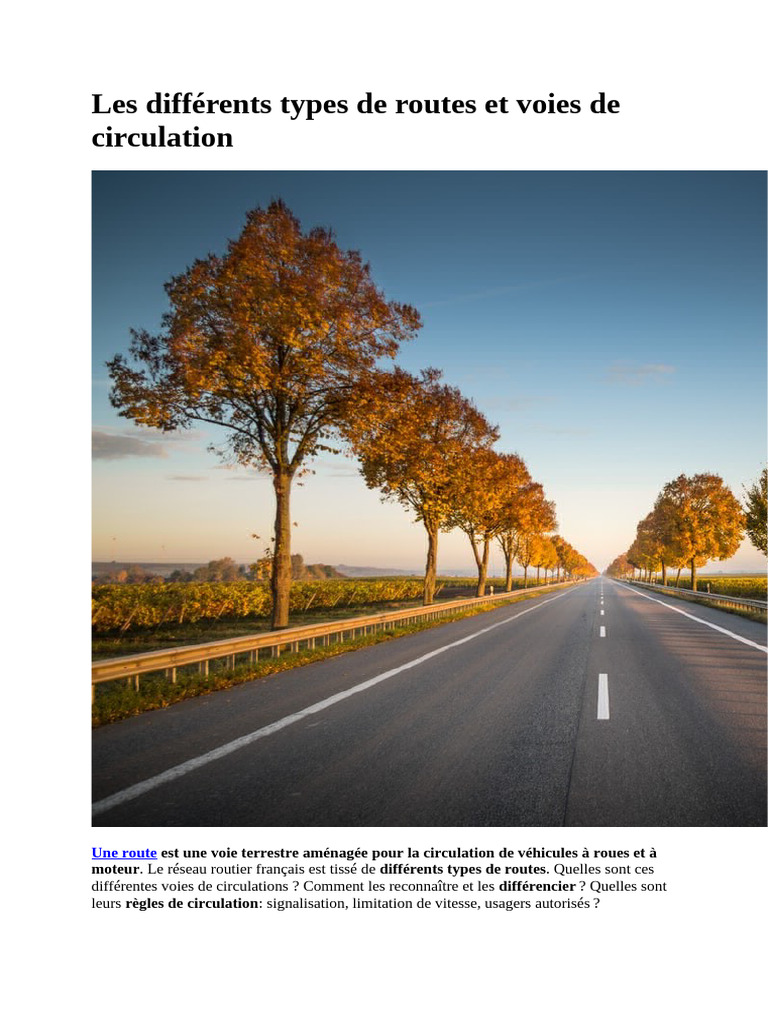 Les Différents Types de Routes Et Voies de Circulation | PDF ...