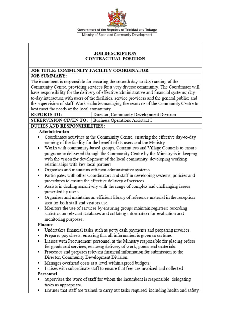 Job Descriptions CFC Boa1 Community Centre Listing | PDF | Occupational ...