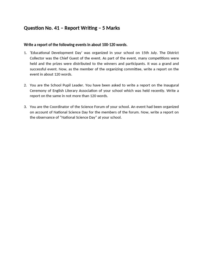 English - Report Writing - Question No. 41 | PDF