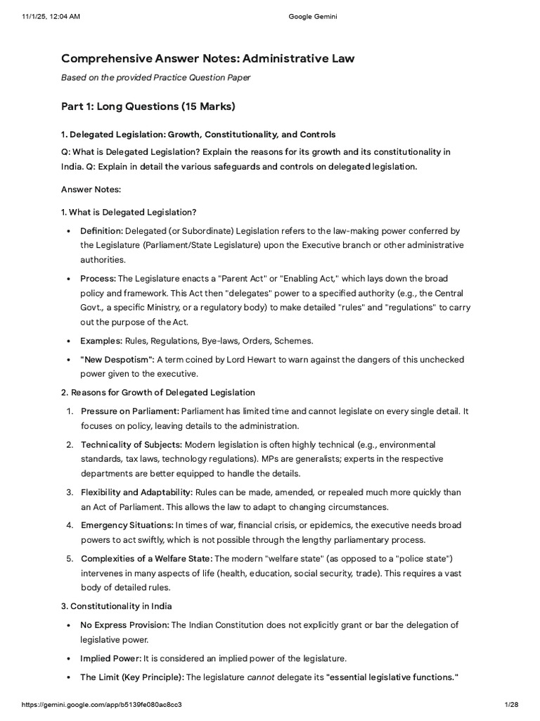 Administrative Law Important Questions Answers | PDF | Tort | Rule Of Law