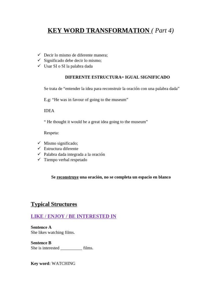Part 4. Key Word Transformation. Theory | PDF