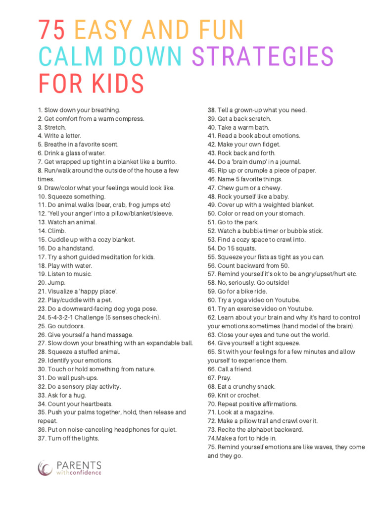 75 Calm Down Strategies For Kids | PDF