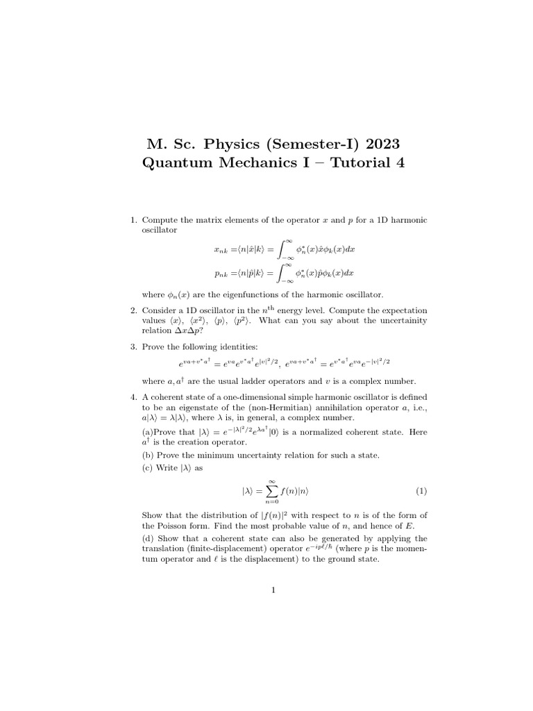 Tutorials QM 4 | PDF