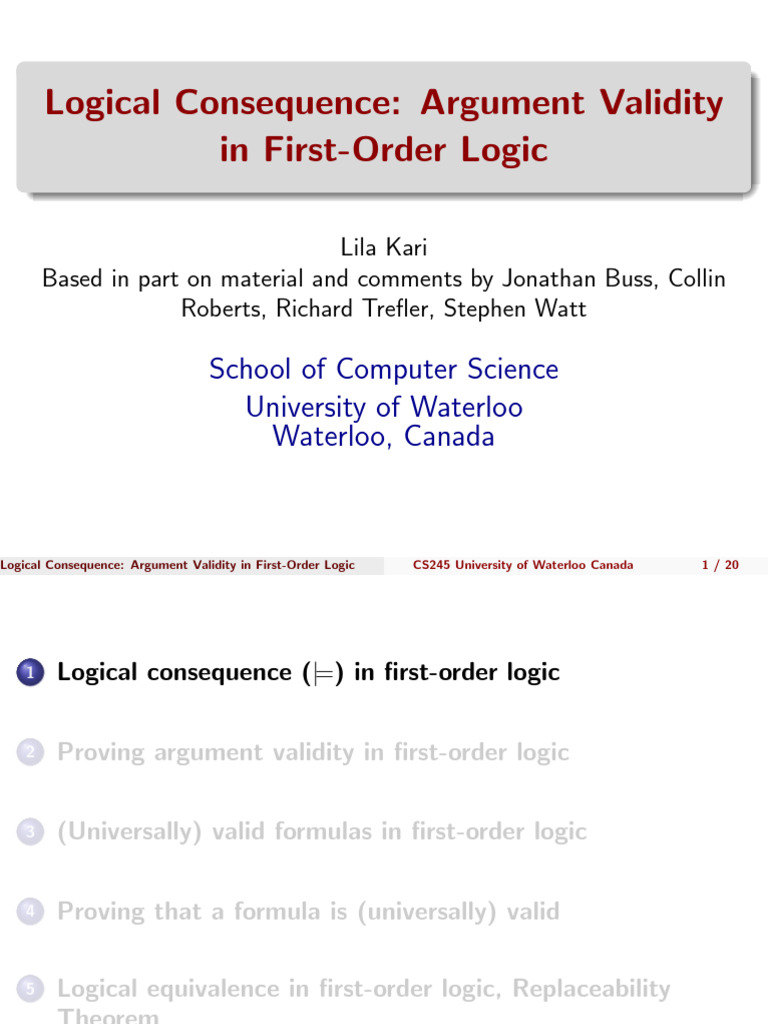 CS245 F24 Logic13 FoL Logical Consequence | PDF | First Order Logic ...