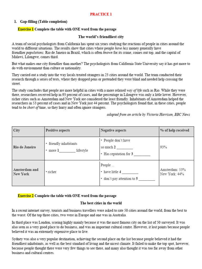 Practice 1 - Table Completion | PDF | Sculpture | Poverty