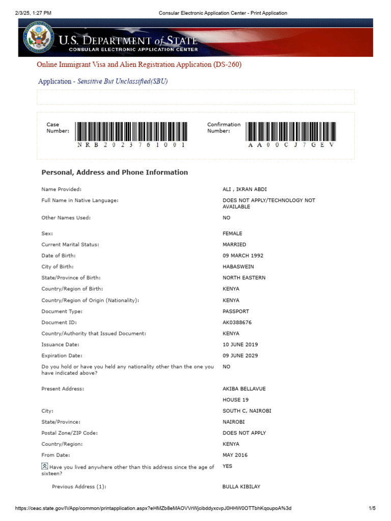 Consular Electronic Application Center - Print Application | PDF ...