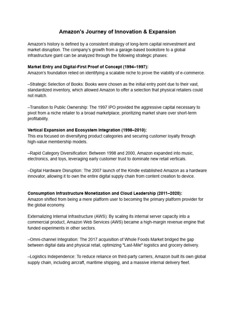 Amazon's Journey of Innovation & Expansion | PDF | Amazon Web Services ...
