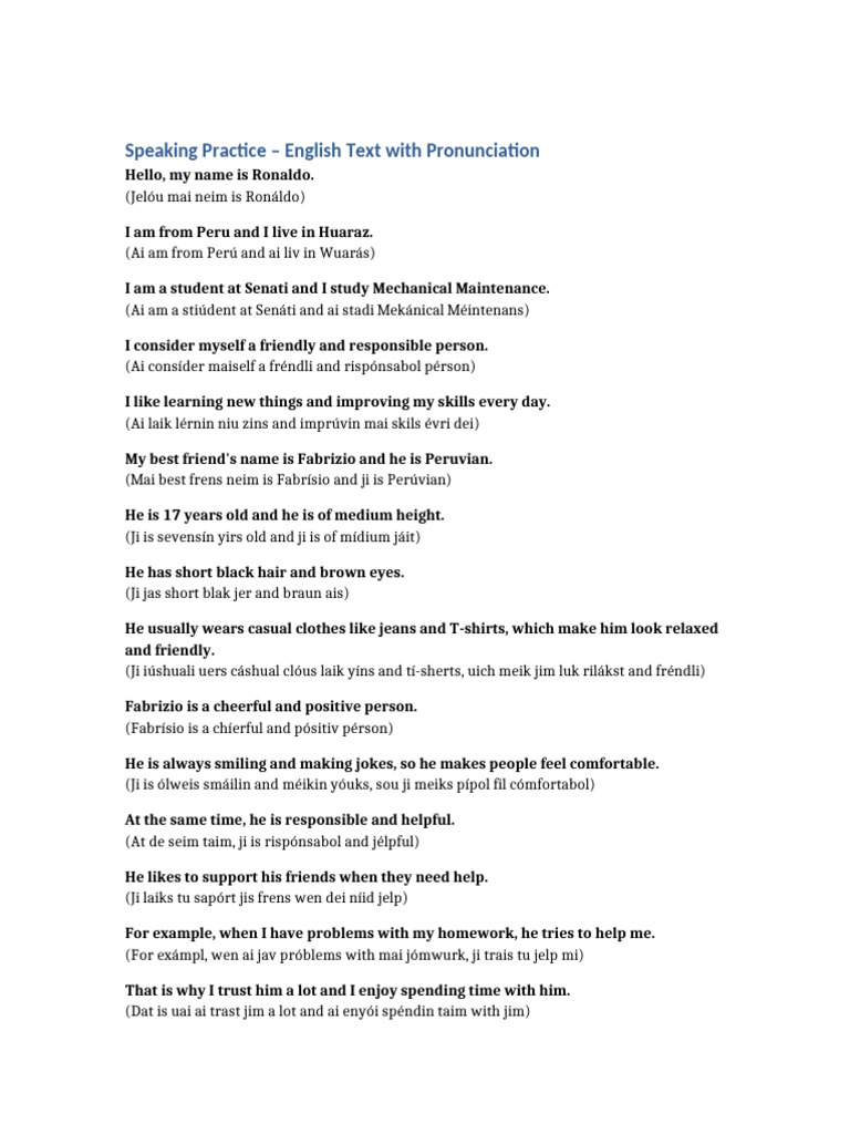 Speaking Pronunciation Practice | PDF