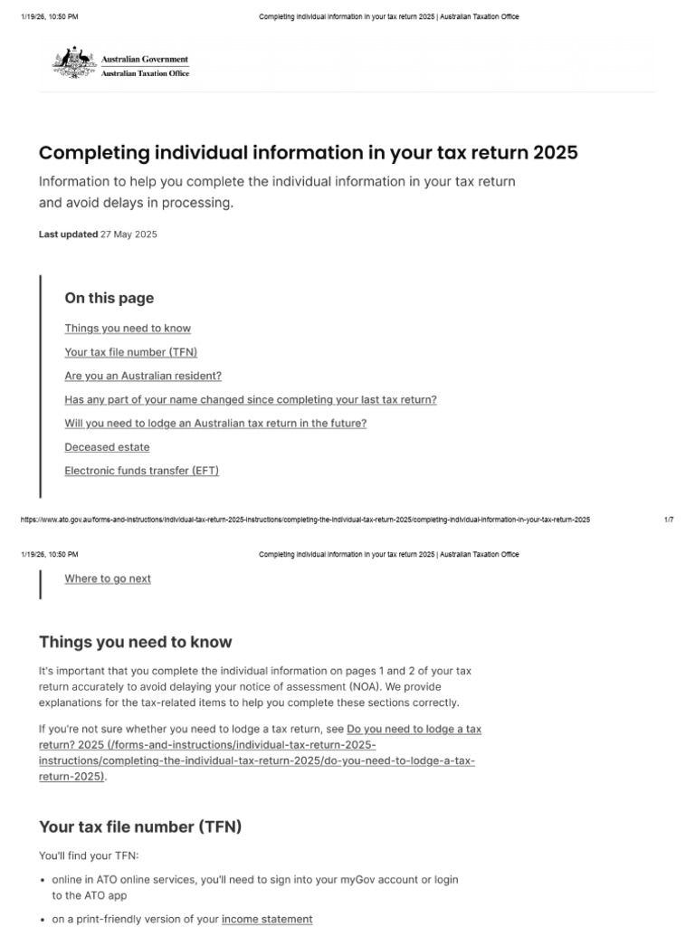Completing Individual Information in Your Tax Return 2025 - Australian ...