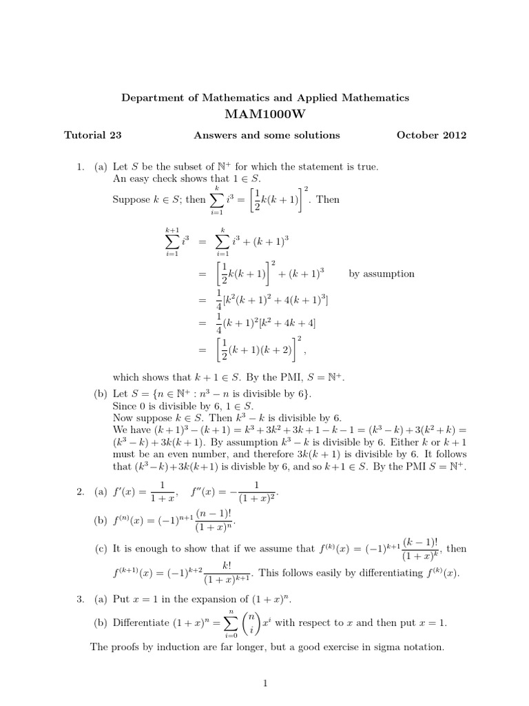 Tutorial+23+Solution+-+2012+ Induction+and+linear+algebra | PDF ...