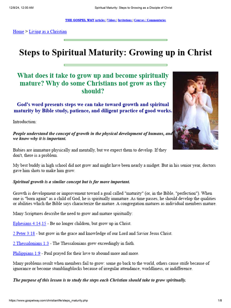 Spiritual Maturity - Steps To Growing As A Disciple of Christ | PDF