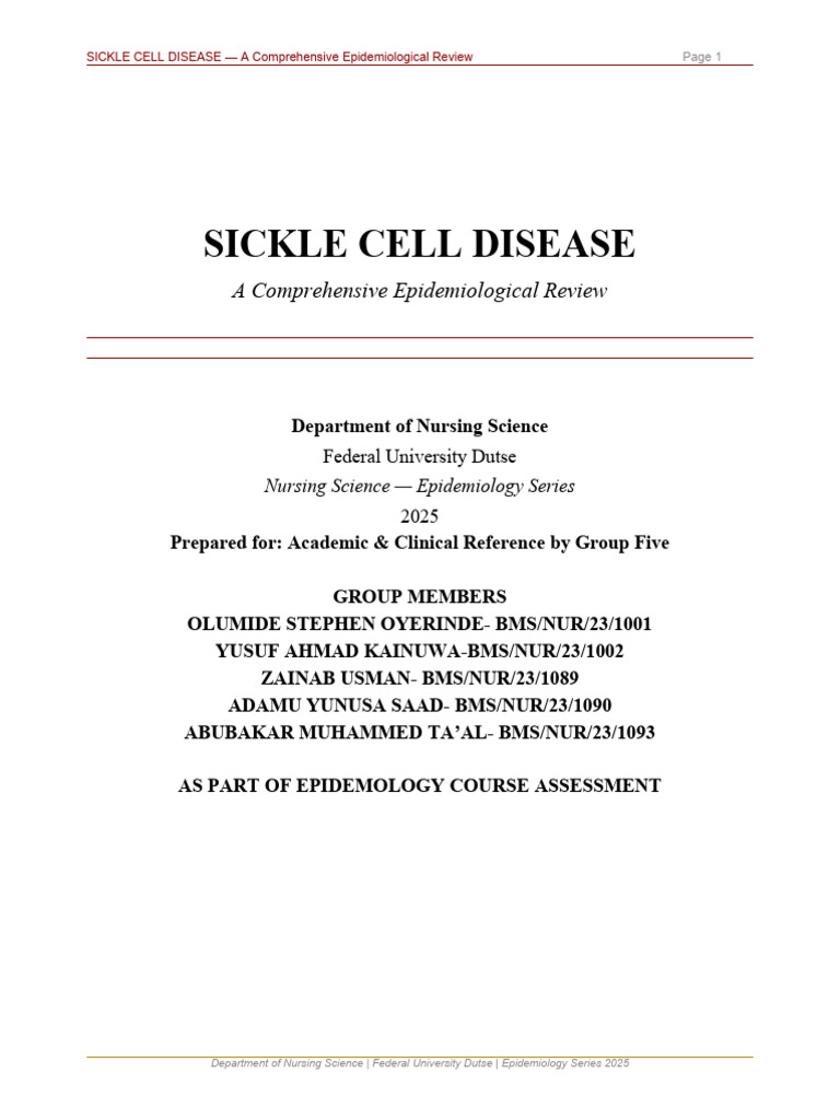 Sickle Cell Disease Epidemiology | PDF | Endothelium | Medical Specialties