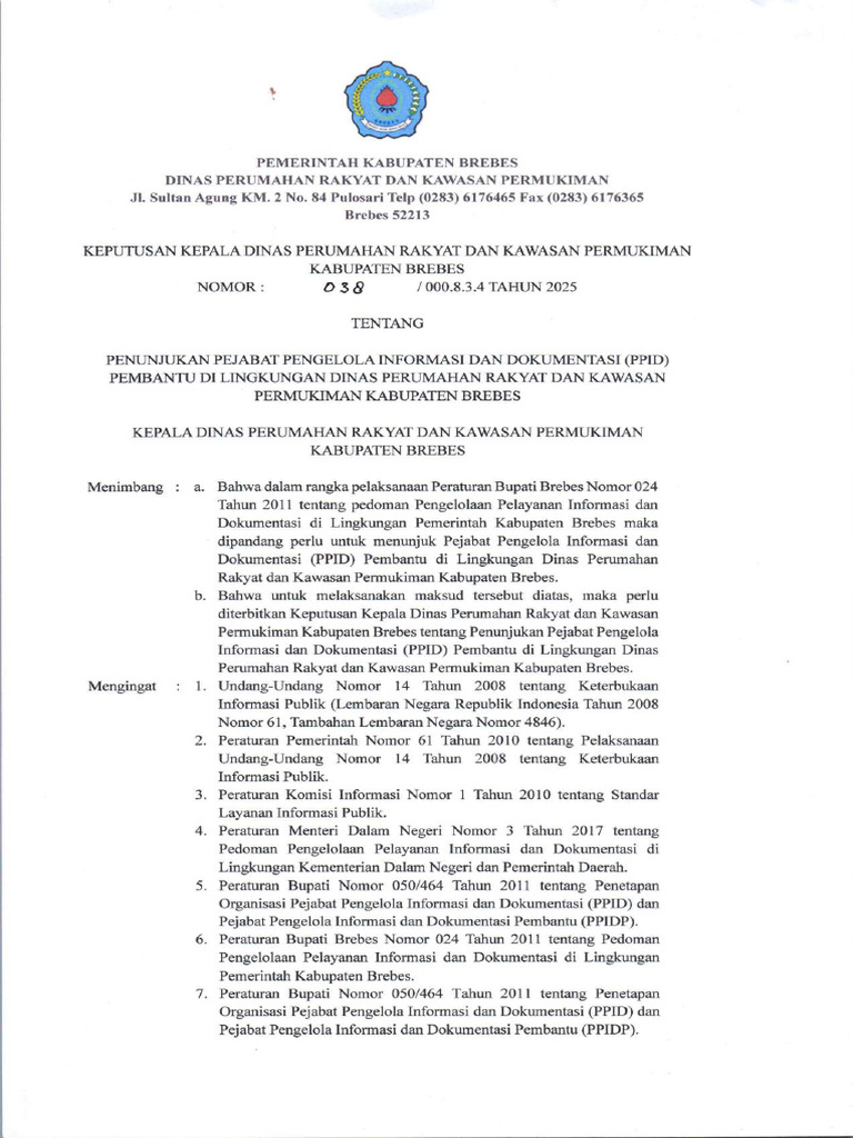 SK Ppid Revisi Dinperwaskim Brebes - Compressed | PDF