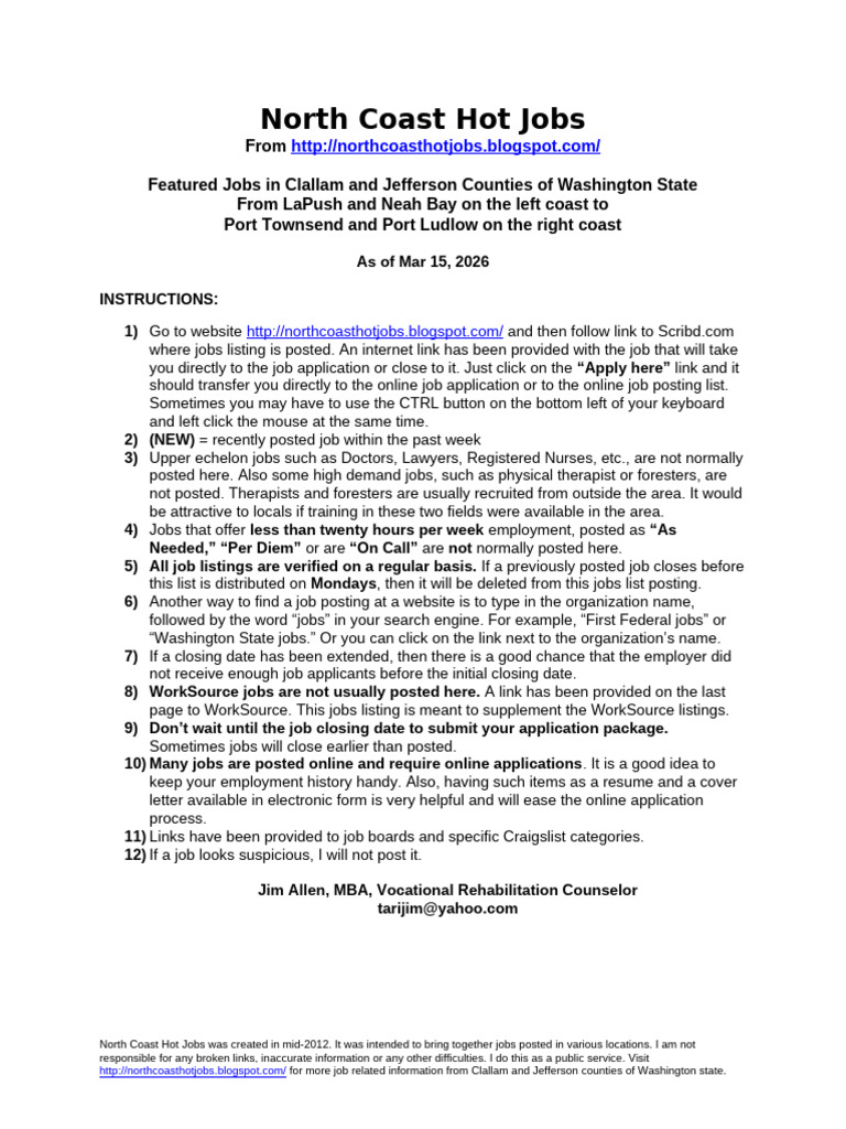 North Coast Hot Jobs 15 2026 | PDF