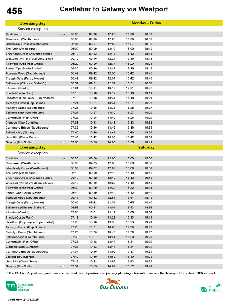 Timetable 456 Aug25 | PDF | Transport | Bus Transport