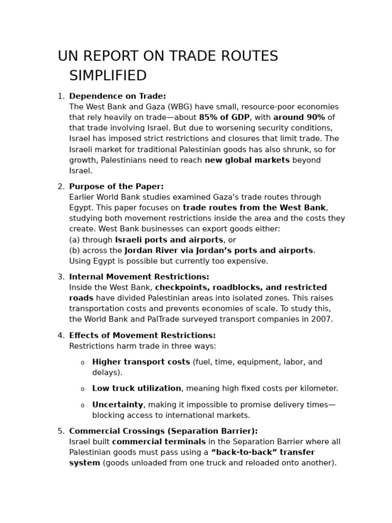 Un Report On Trade Routes Simplified | PDF | West Bank | Cargo