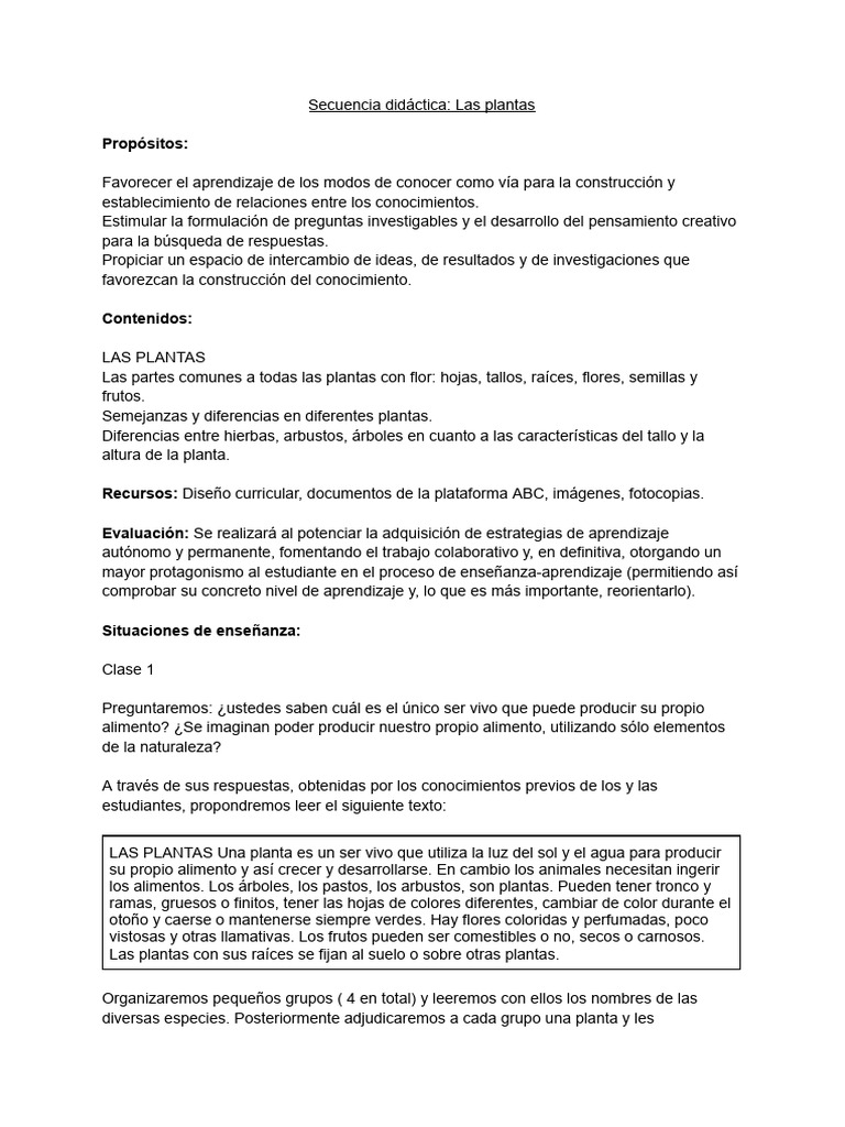 1rosecuencia - Las Plantas-1 | PDF | Tallo de la planta | Raíz
