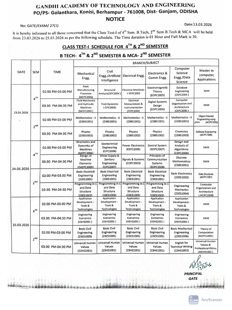 Class Test-1 of Btech 4th & 2nd Sem and MCA 2nd Sem | PDF