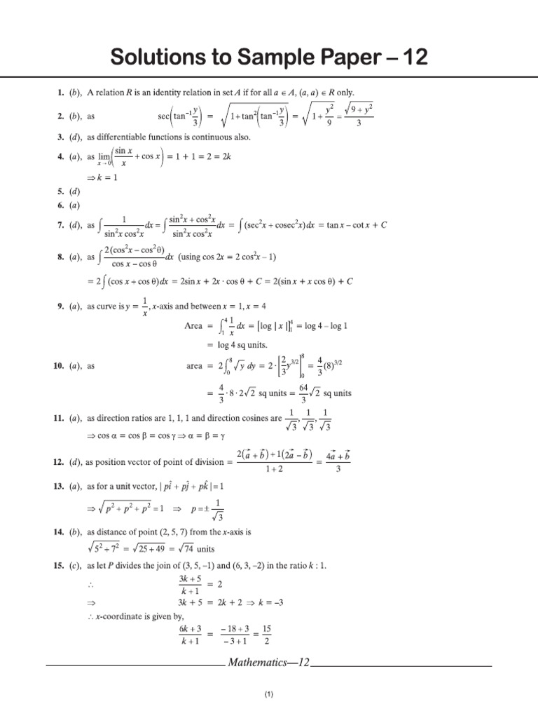 Cbse Cl12 Ead Mathematics Solutions To Sample Paper 12 | PDF