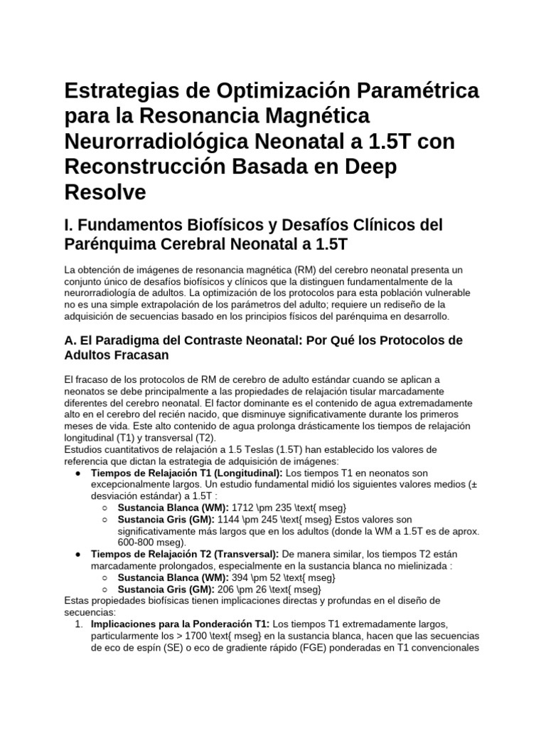 Parámetros RM Neonatal 1.5T Deep Resolve | PDF | Infantes