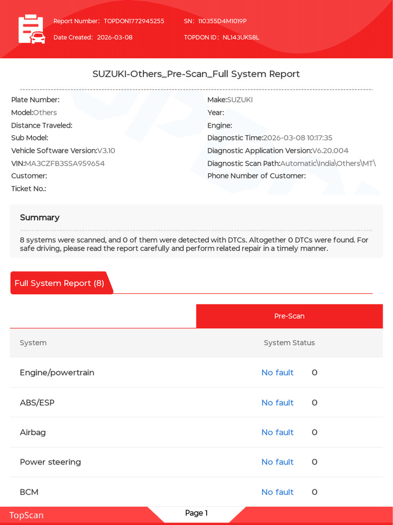 SUZUKI Others Pre Scan Full System Report 2026 03-08-10!17!38 | PDF ...