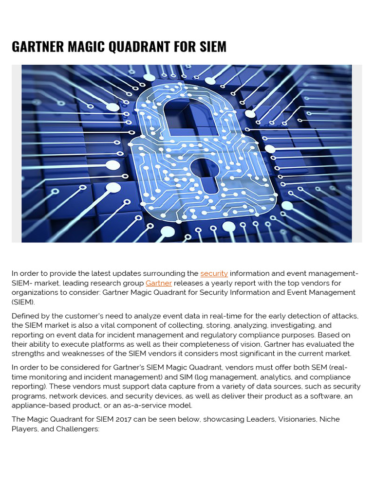 Gartner Magic Quadrant For Siem | PDF | Computing | Information Technology